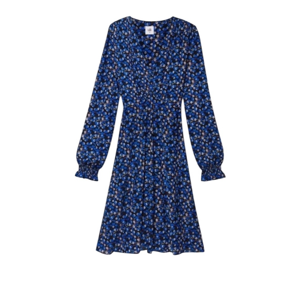 CABI Women’s Size XL Blue Black Floral Midi Dress